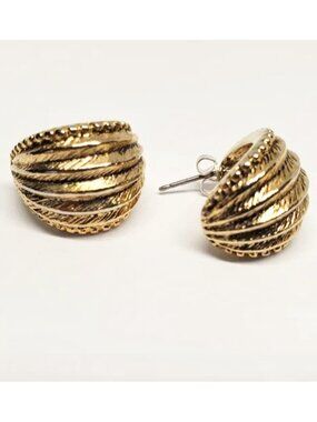 Oscar de la Renta Earrings Huggies Gold Plate Fluted Vintage 80's Signed Perfect